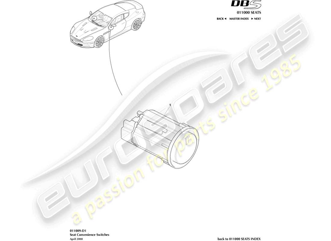 aston martin dbs (2014) diagrama de piezas de los interruptores de conveniencia