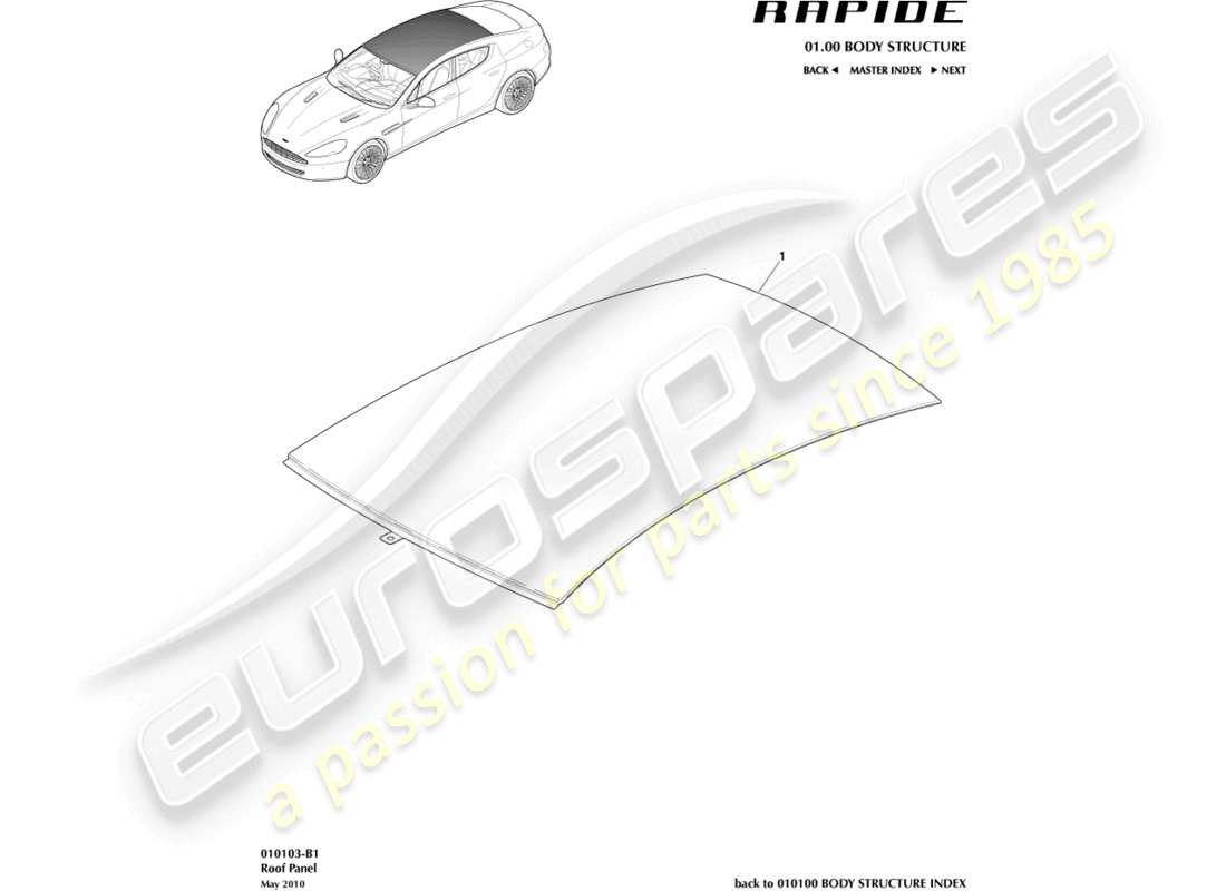 aston martin rapide (2016) diagrama de partes del techo