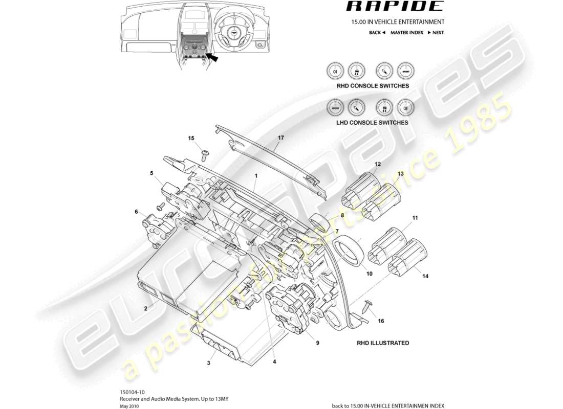 aston martin rapide (2012) sistema multimedia, hasta 13my diagrama de piezas