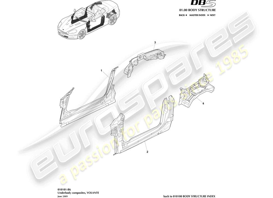 aston martin dbs (2009) compuestos para bajos, volante diagrama de piezas