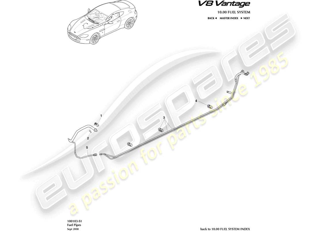 aston martin v8 vantage (2018) diagrama de piezas de tuberías de combustible