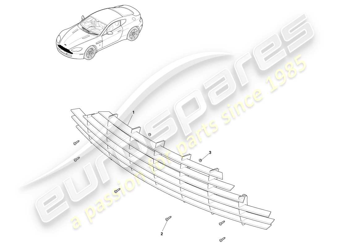aston martin v8 vantage (2005) diagrama de piezas de la parrilla del radiador