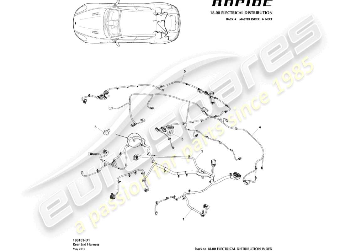 aston martin rapide (2017) arnés del extremo trasero diagrama de piezas