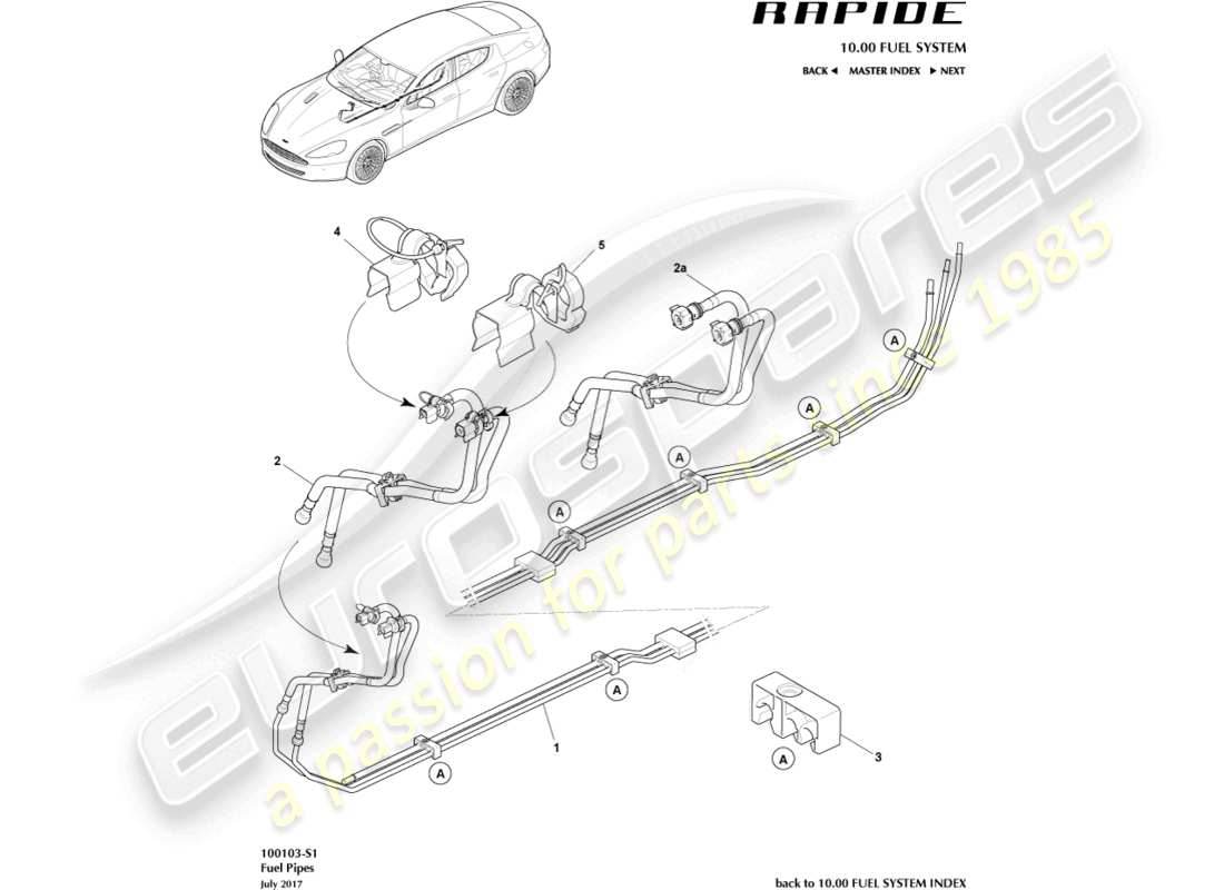 aston martin rapide (2011) distribución de combustible diagrama de piezas