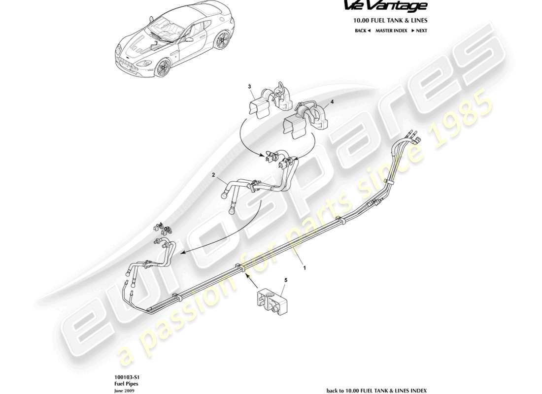 aston martin v12 vantage (2013) diagrama de piezas de tuberías de combustible