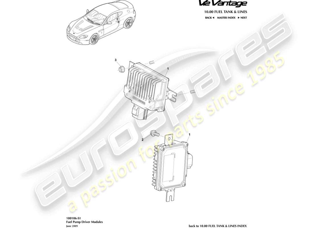 aston martin v12 vantage (2010) diagrama de piezas de los módulos de bomba de combustible