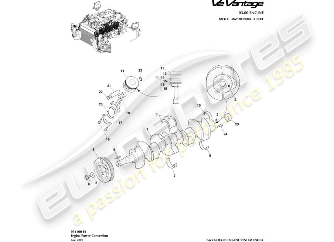 aston martin v12 vantage (2013) diagrama de piezas de conversión de energía