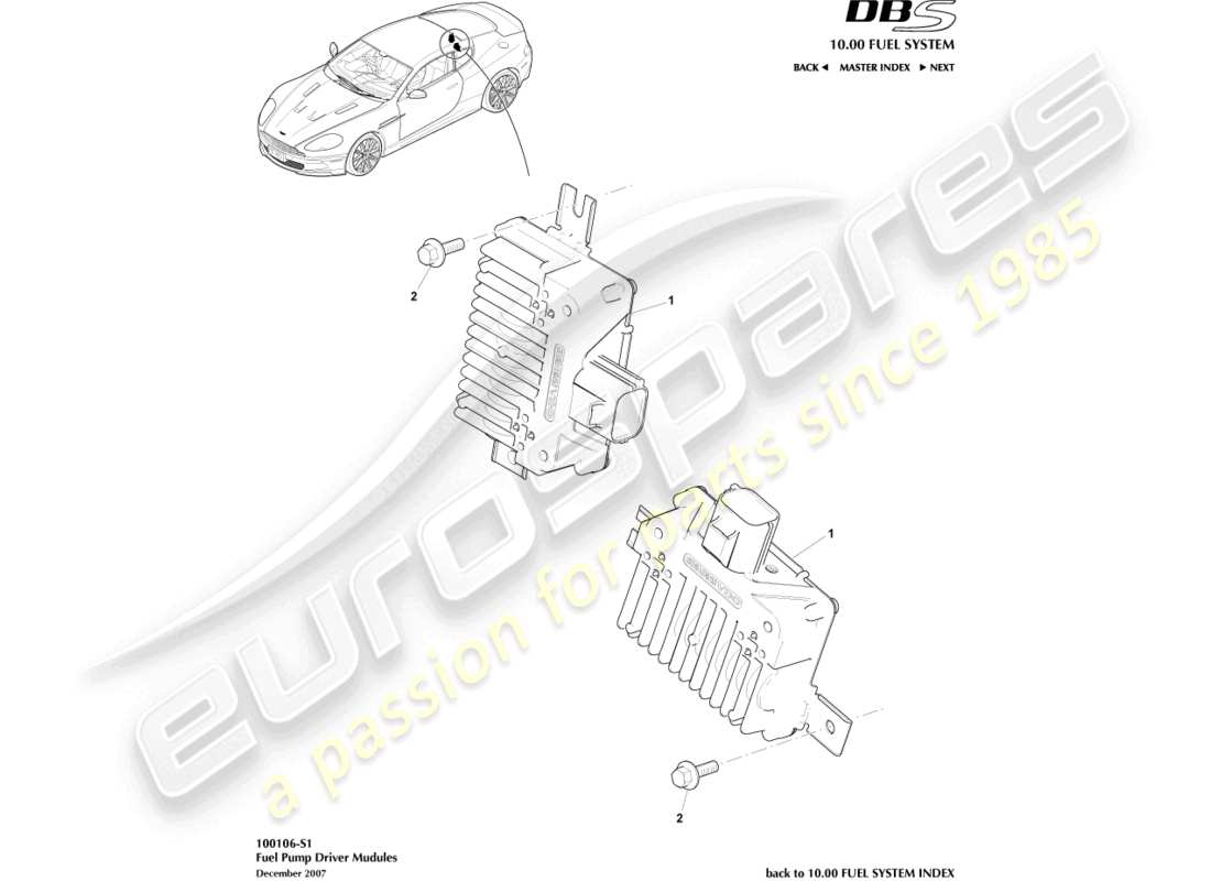 aston martin dbs (2014) diagrama de piezas de los módulos de bomba de combustible