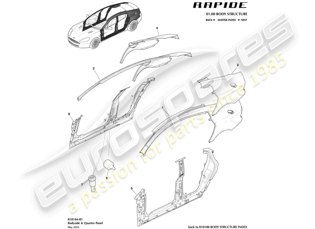 aston martin rapide (2013) lado del cuerpo diagrama de piezas