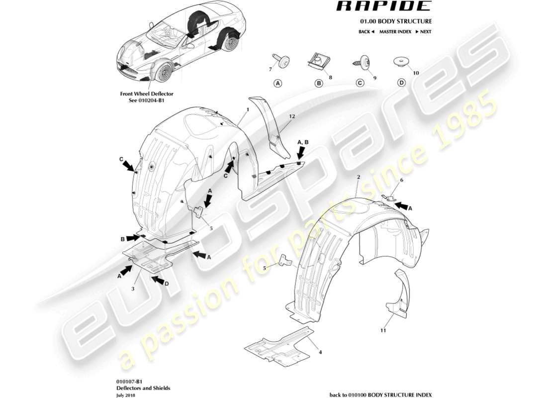 aston martin rapide (2010) diagrama de piezas de los pasos de rueda trasera