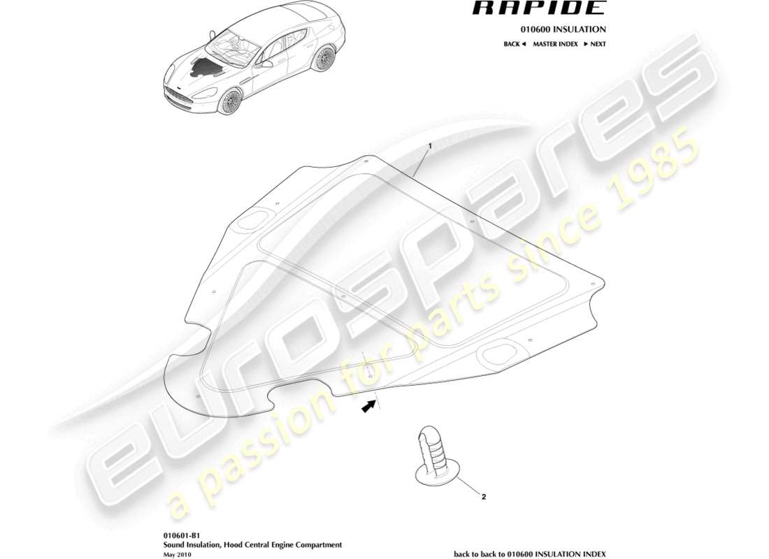 aston martin rapide (2010) ajuste del compartimento del motor diagrama de piezas