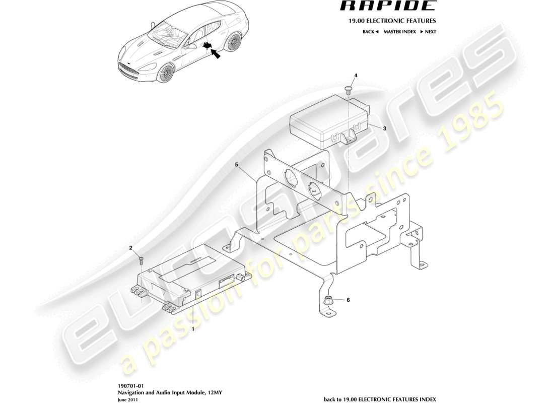 aston martin rapide (2011) módulo de navegación, 12my en diagrama de piezas