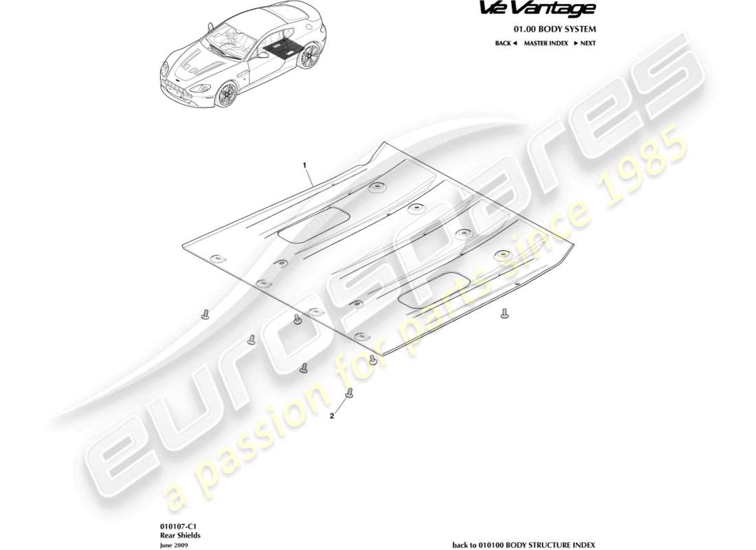 aston martin v12 vantage (2010) diagrama de piezas de los protectores traseros debajo del cuerpo