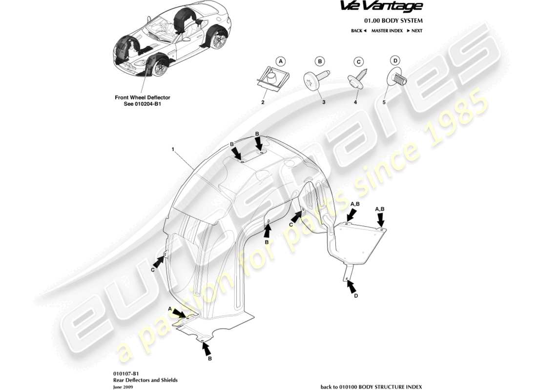 aston martin v12 vantage (2010) diagrama de piezas de los pasos de rueda trasera