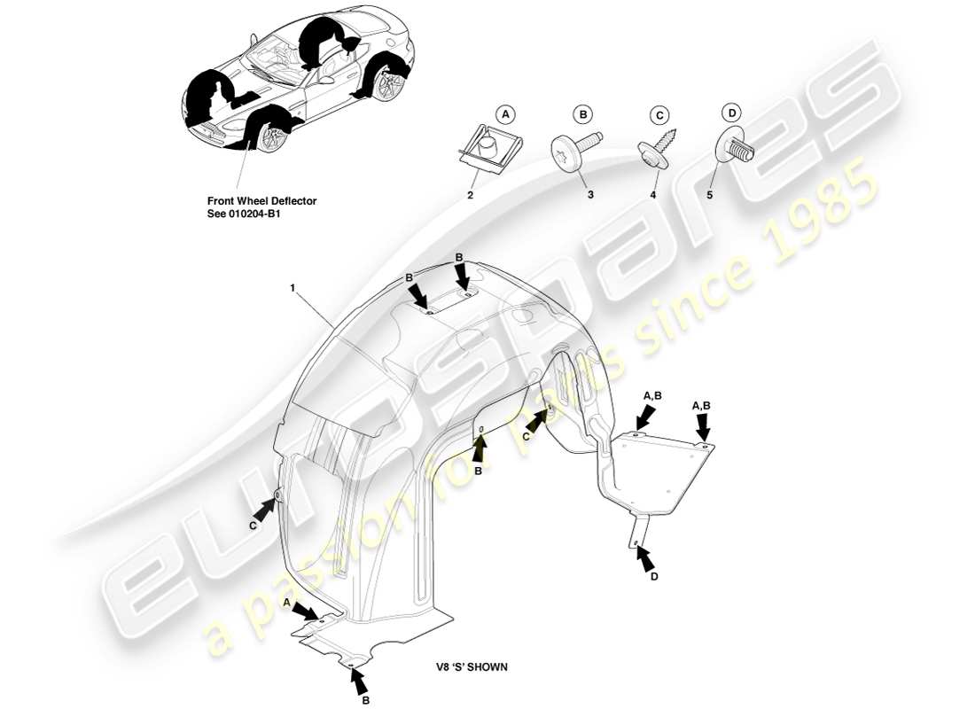 aston martin v8 vantage (2005) diagrama de piezas de los pasos de rueda trasera