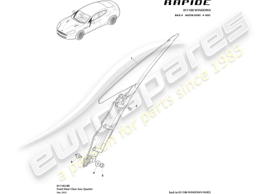 aston martin rapide (2012) cuarto de vidrio de la puerta principal diagrama de piezas