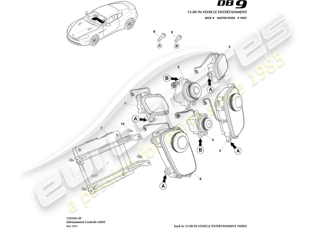 aston martin db9 (2013) controles de infoentretenimiento, 16my diagrama de piezas