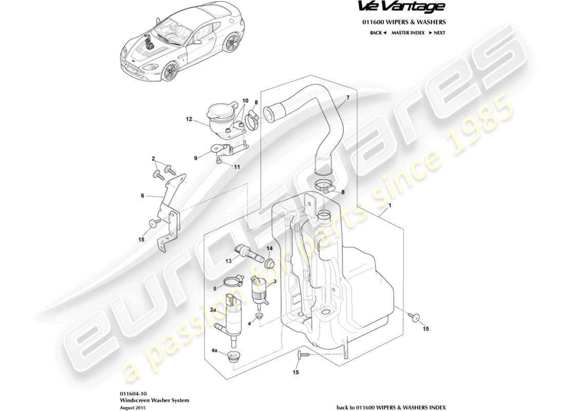 aston martin v12 vantage (2013) diagrama de piezas de la botella de arandela