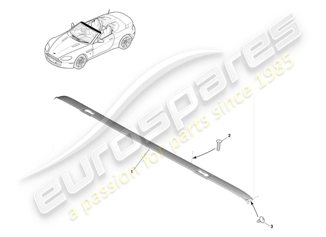 aston martin v8 vantage (2007) adorno de techo, diagrama de piezas del roadster