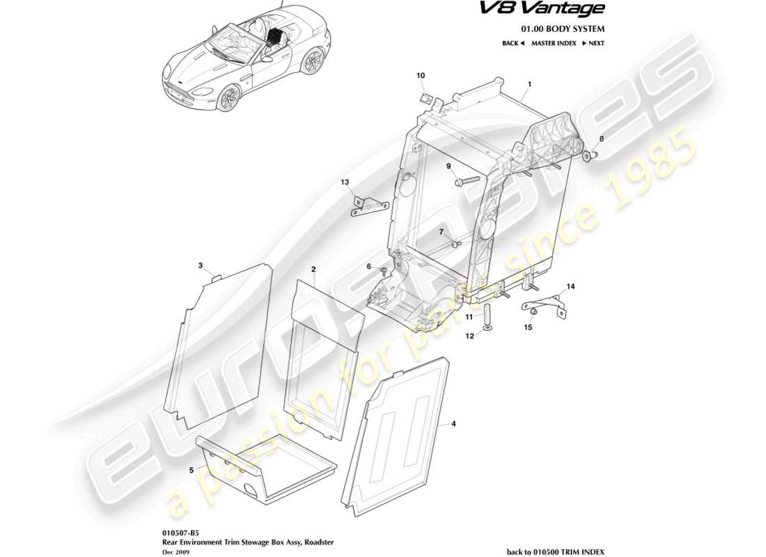 aston martin v8 vantage (2018) embellecedor ambiental trasero, diagrama de piezas del roadster