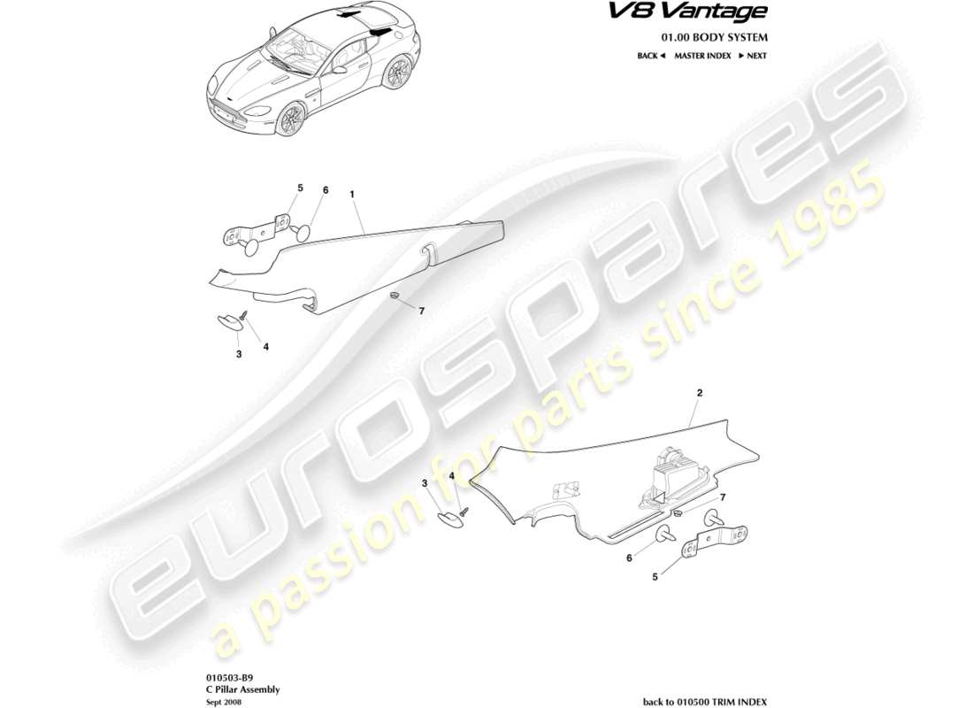 aston martin v8 vantage (2018) diagrama de piezas del conjunto del pilar c