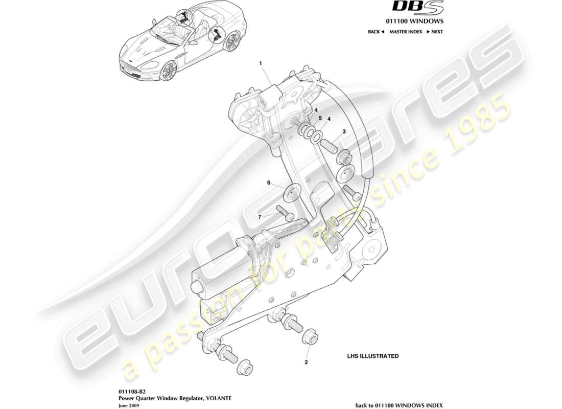 aston martin dbs (2011) reguladores del cuarto trasero, volante diagrama de piezas