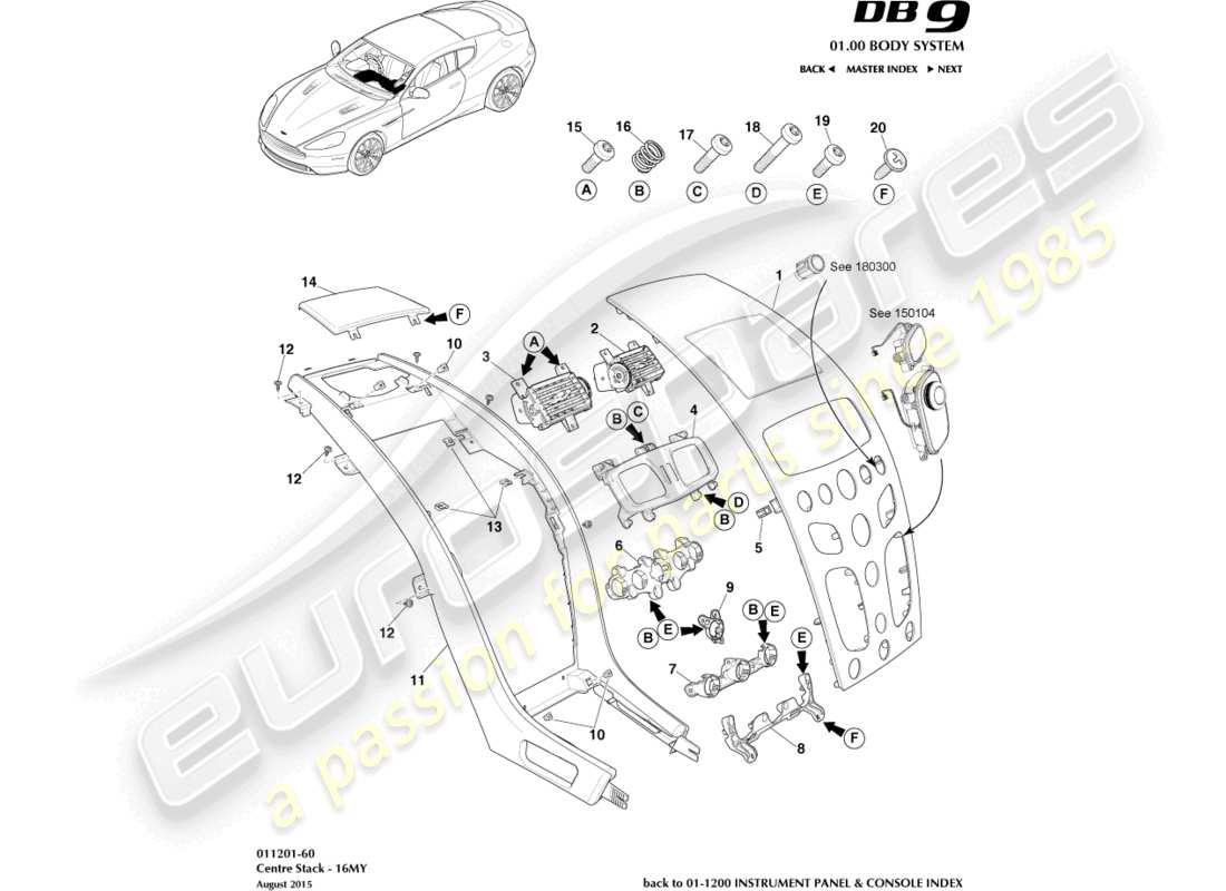 aston martin db9 (2015) cascada, 16my diagrama de piezas