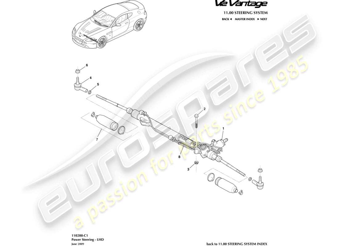 aston martin v12 vantage (2013) diagrama de piezas de dirección asistida, lhd