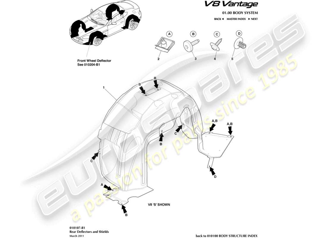aston martin v8 vantage (2012) diagrama de piezas de los pasos de rueda trasera