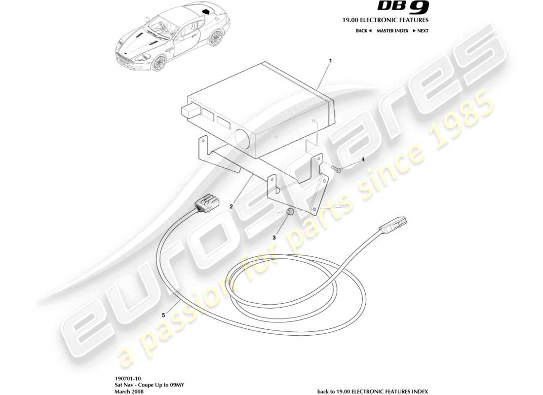 aston martin db9 (2006) diagrama de piezas de navegación por satélite, cupé, a 09my