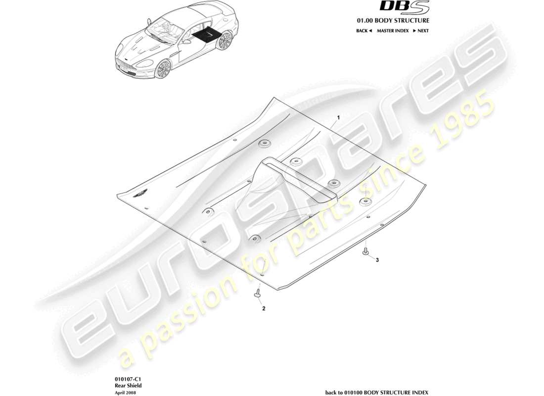 aston martin dbs (2013) diagrama de piezas de los protectores traseros debajo del cuerpo