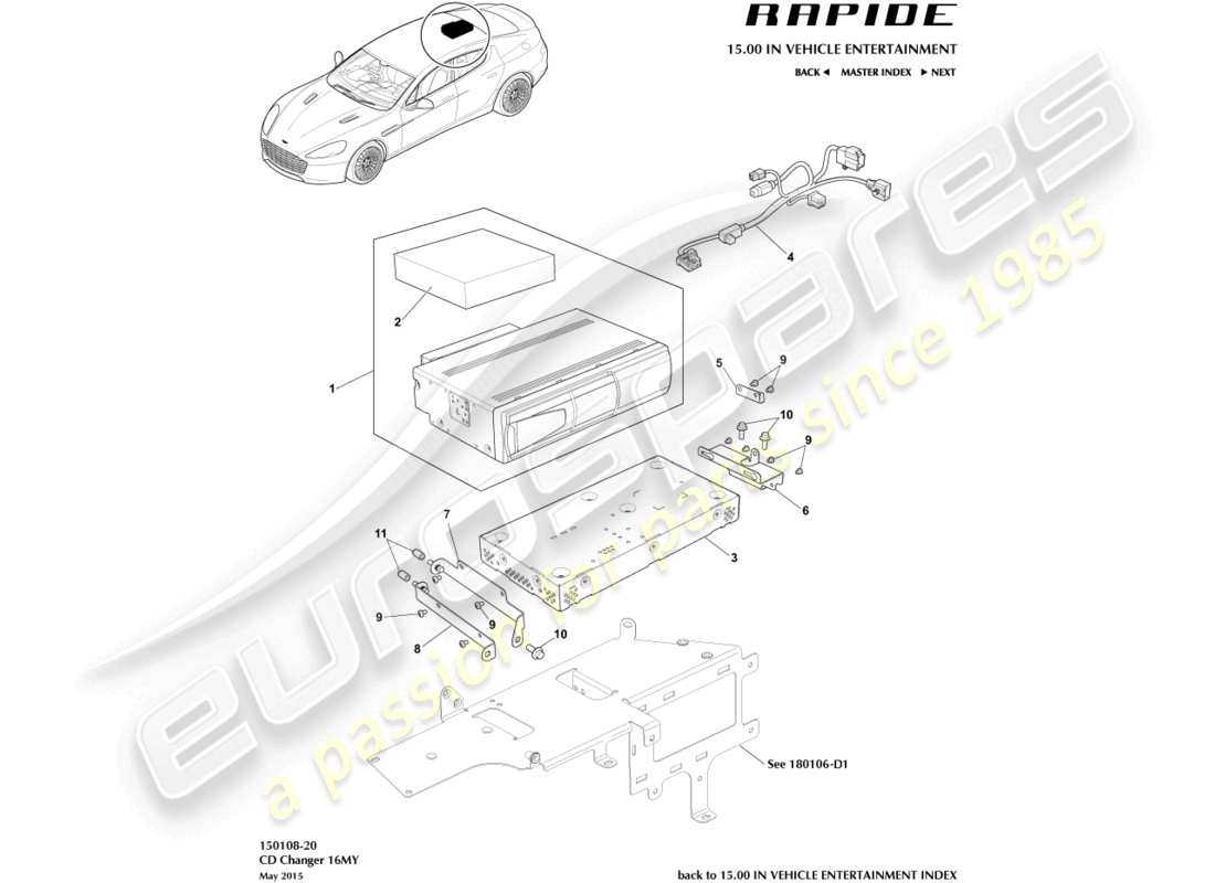 aston martin rapide (2018) cambiador de cd, 16my en el diagrama de piezas