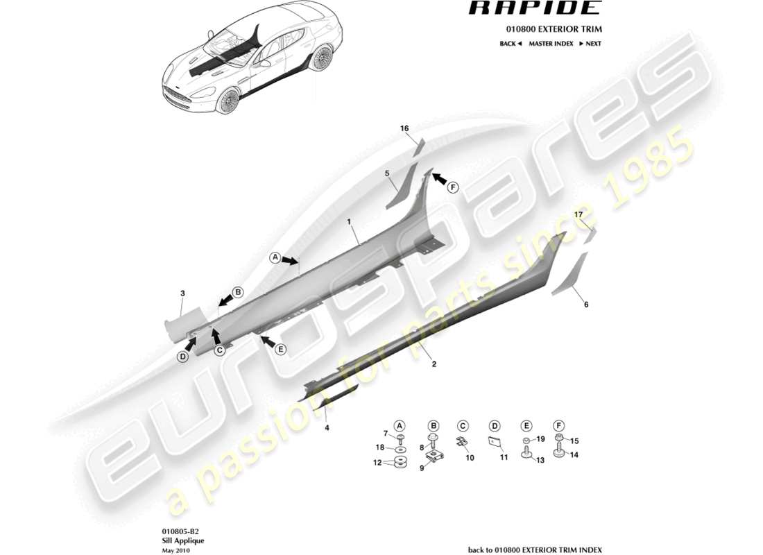 aston martin rapide (2016) apliques de alféizar diagrama de piezas