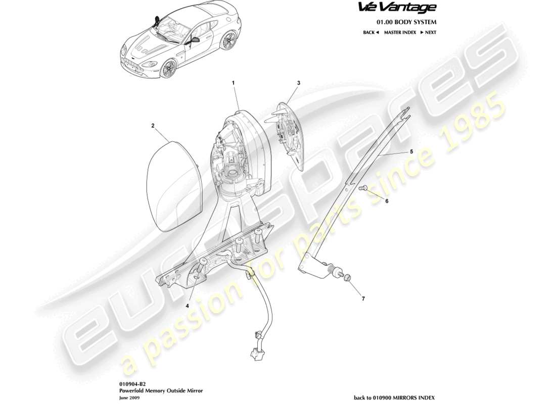 aston martin v12 vantage (2013) diagrama de piezas de espejos powerfold y memory