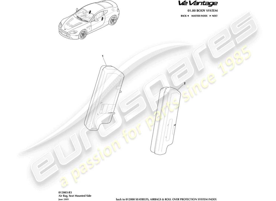 aston martin v12 vantage (2011) diagrama de piezas del airbag lateral