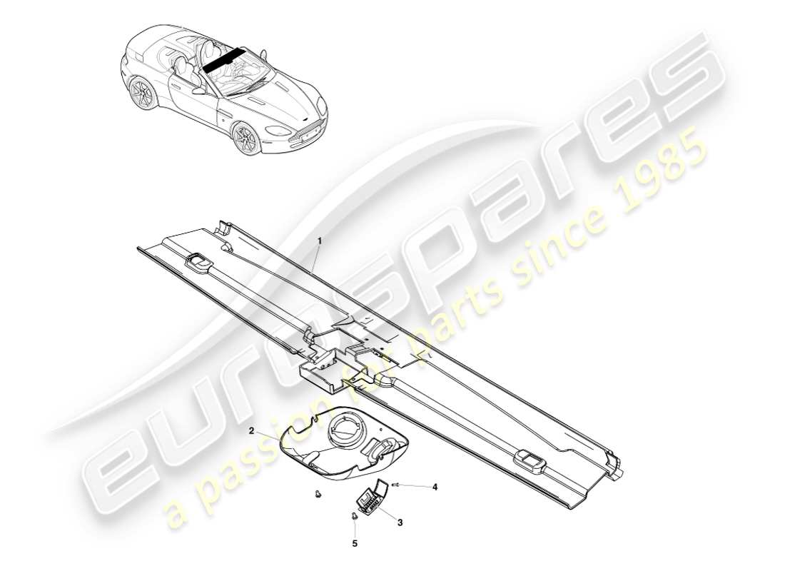 aston martin v8 vantage (2007) adorno de cabecera, diagrama de piezas del roadster