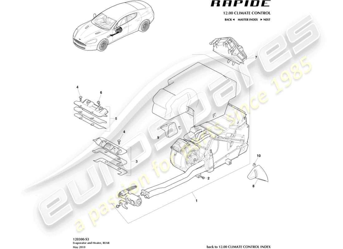aston martin rapide (2011) unidad hvac, trasera diagrama de piezas