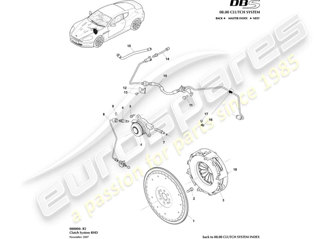 aston martin dbs (2013) sistema de embrague, lado derecho diagrama de piezas