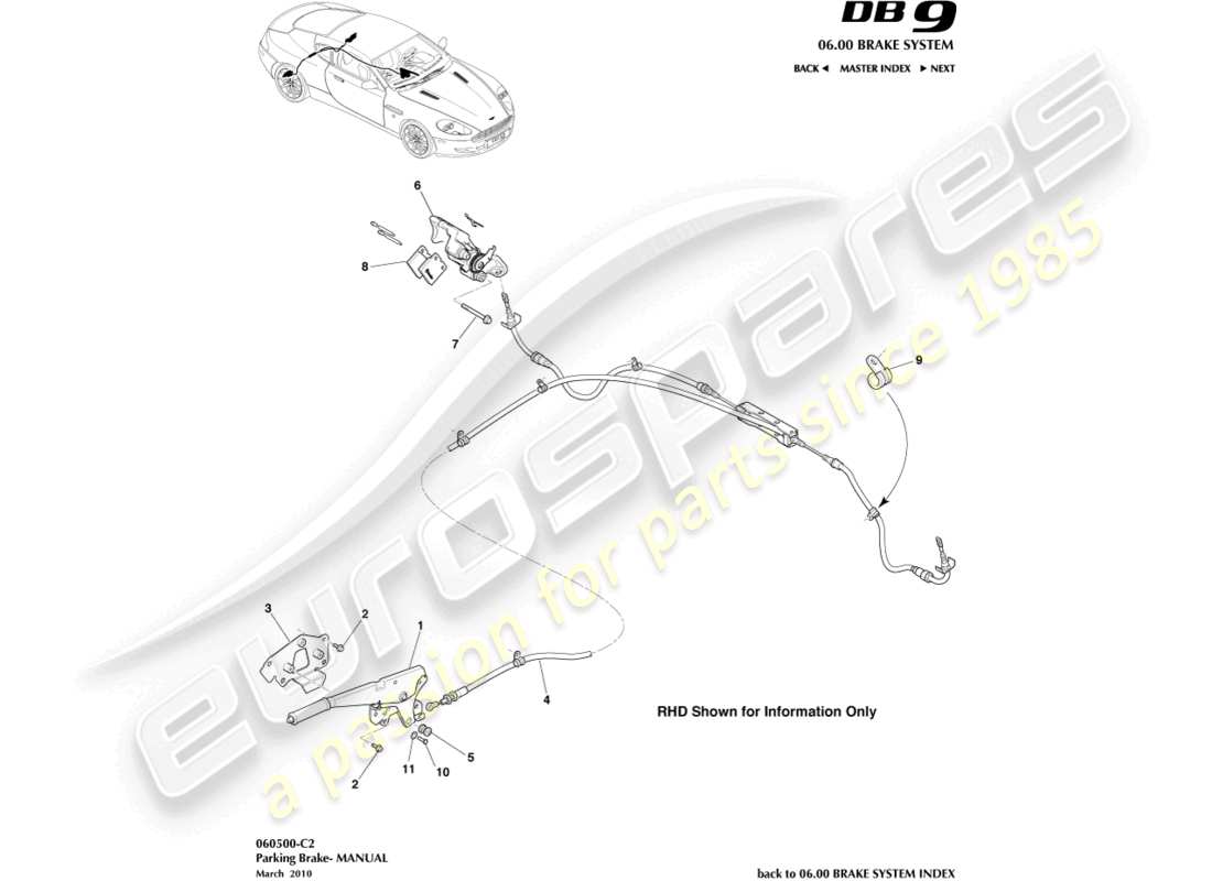 aston martin db9 (2004) parking brake diagrama de piezas