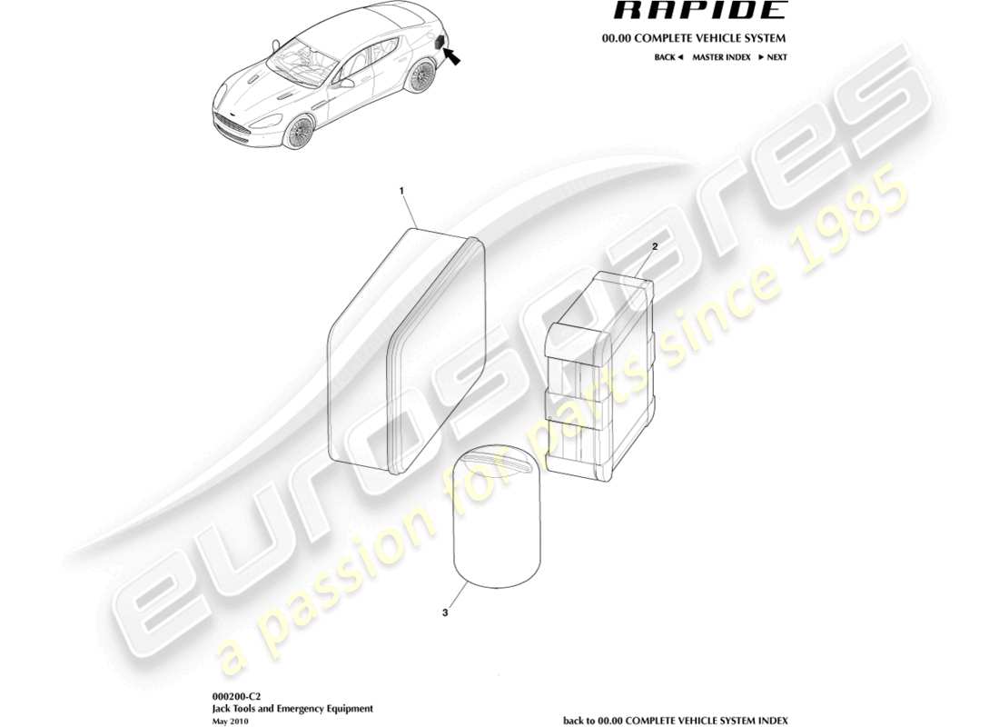aston martin rapide (2013) diagrama de piezas del equipo de emergencia de neumáticos