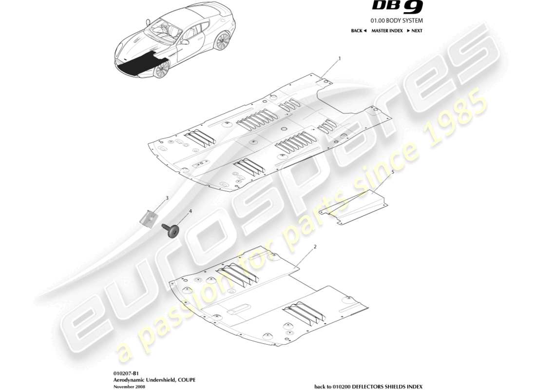 un diagrama de piezas del catálogo de piezas Aston Martin DB9 (2006)