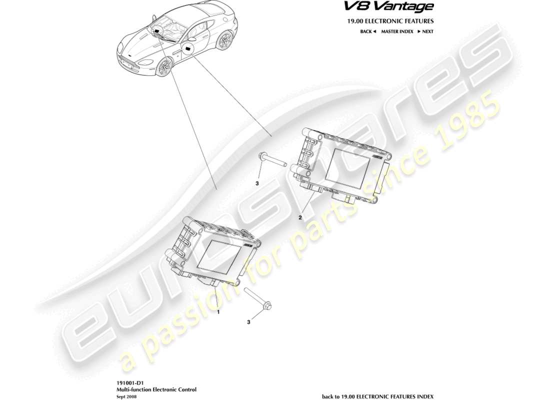 aston martin v8 vantage (2006) diagrama de piezas de control multifunción