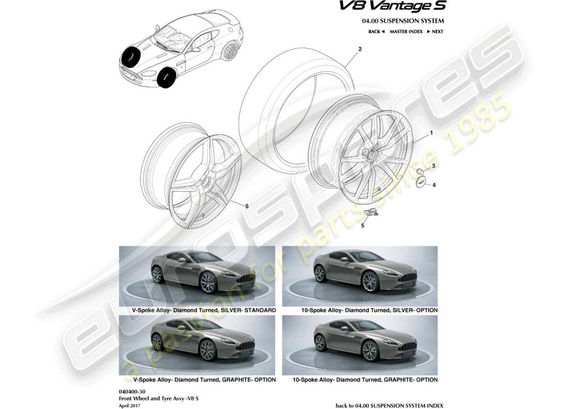 aston martin v8 vantage (2012) ruedas y neumáticos delanteros, 12.25my en el diagrama de piezas
