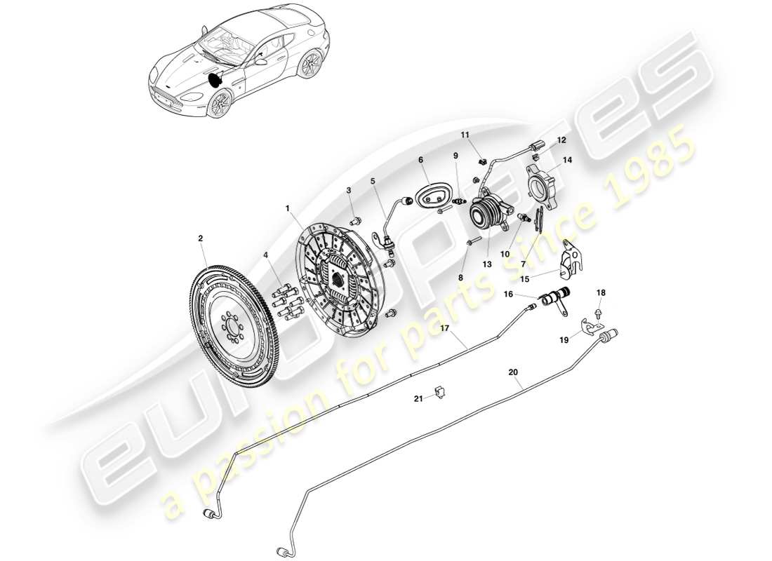 aston martin v8 vantage (2005) diagrama de piezas del sistema de embrague, cambio deportivo 6 velocidad