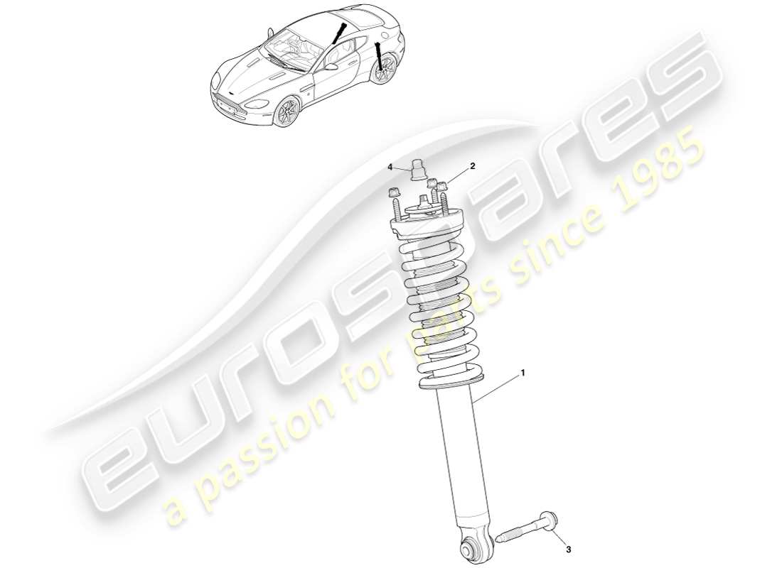 aston martin v8 vantage (2005) resorte y amortiguador traseros, diagrama de piezas bilstein