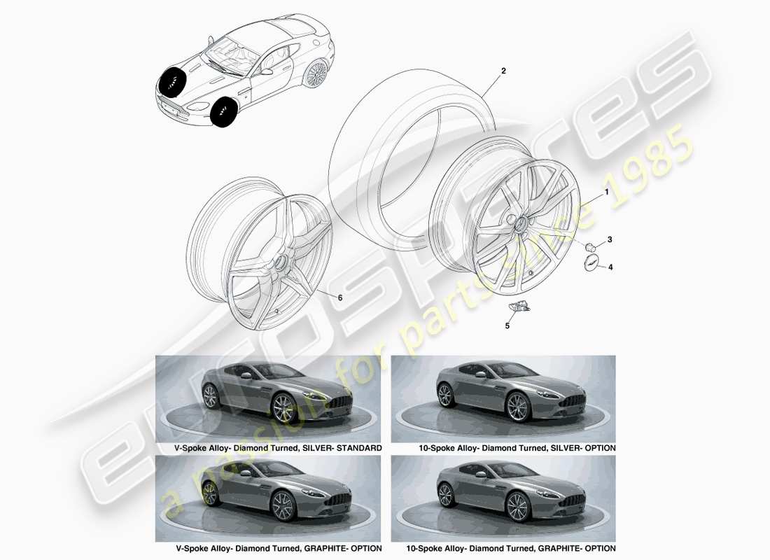 aston martin v8 vantage (2005) ruedas y neumáticos delanteros, 12.25my en el diagrama de piezas