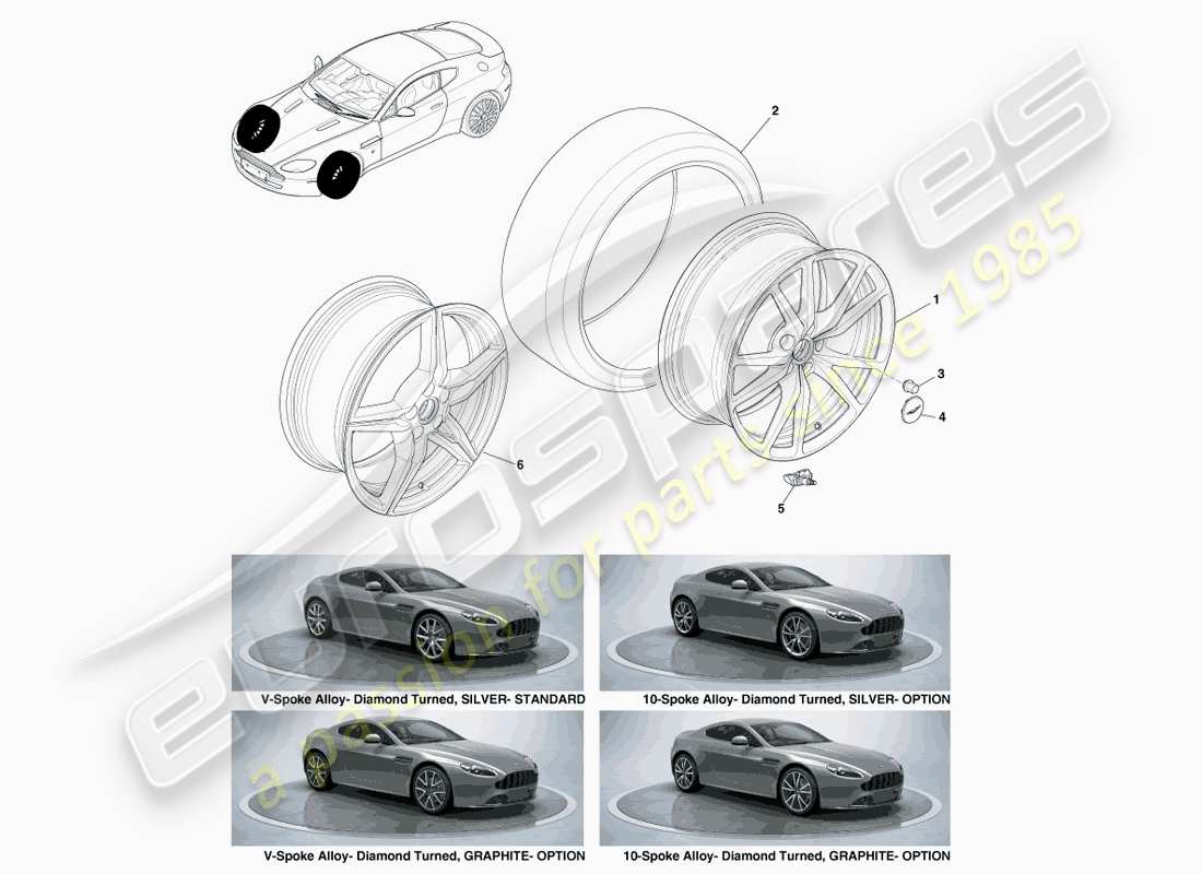 aston martin v8 vantage (2007) ruedas y neumáticos delanteros, 12.25my en el diagrama de piezas