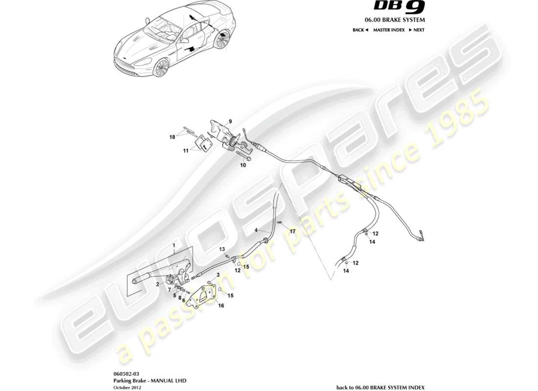 aston martin db9 (2015) freno de estacionamiento, diagrama de piezas lhd