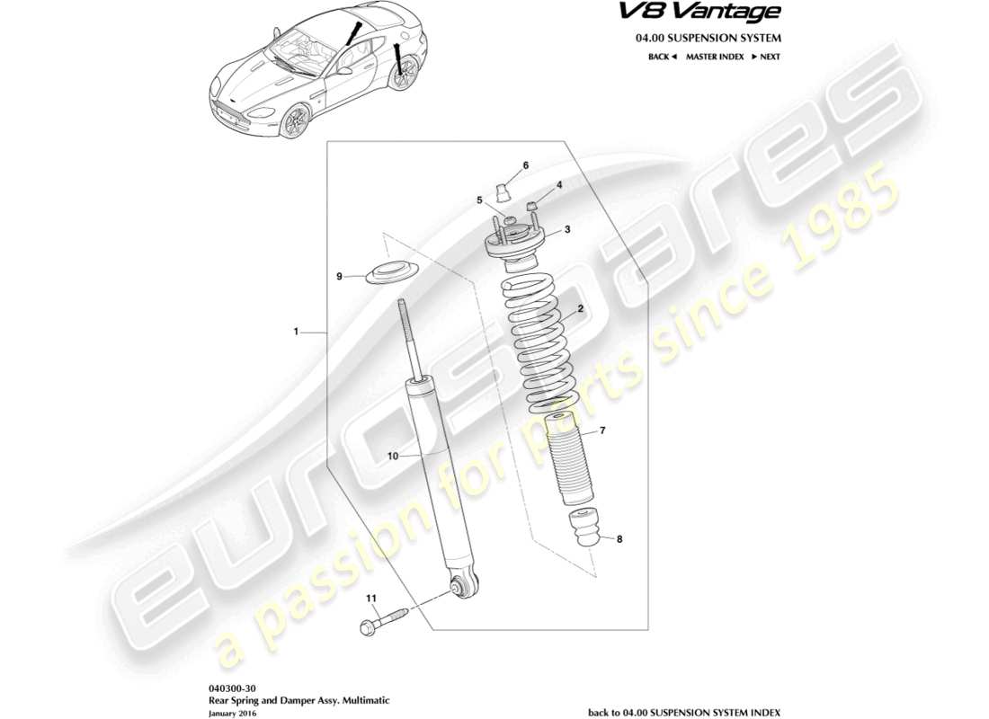 aston martin v8 vantage (2012) resorte y amortiguador trasero, diagrama de piezas multimatic