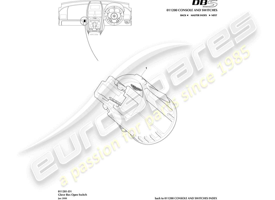 aston martin dbs (2014) diagrama de piezas del interruptor de la guantera